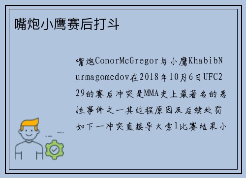 嘴炮小鹰赛后打斗